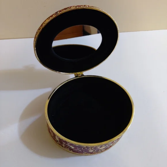 Vintage Red Gold Oval Jewelry Trinket Box With Shoe On Top Rococo Style …